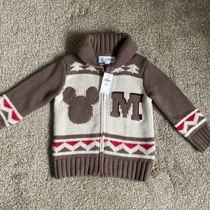 NWT Baby Gap Toddler Boy Brown Mickey Mouse Zip Up Sweater Size 2T